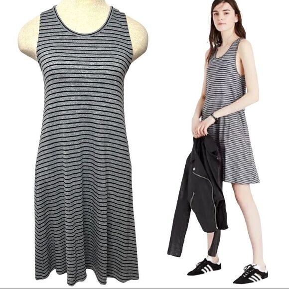 Madewell Highpoint Gray Black Stripe Tank Dress Size XXS Casual Striped Comfy - Picture 1 of 8